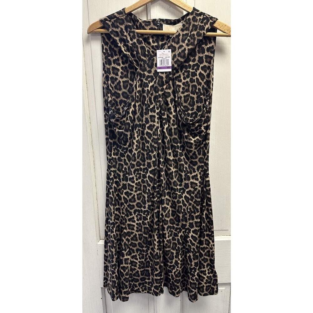 NWT Michael Kors Leopard Print Knee Length Criss Cross Sleeveless Dress Size XXL